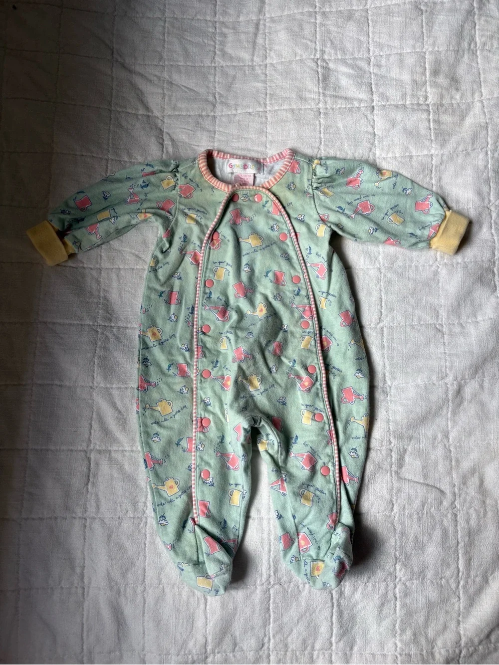 Vintage Gymboree Colorful Tag Green In Your Garden Baby Onesie Sleeper NEWBORN